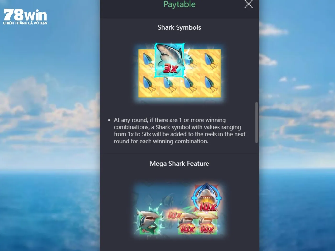 Biểu tượng cá mập Mega chiến thắng trong game