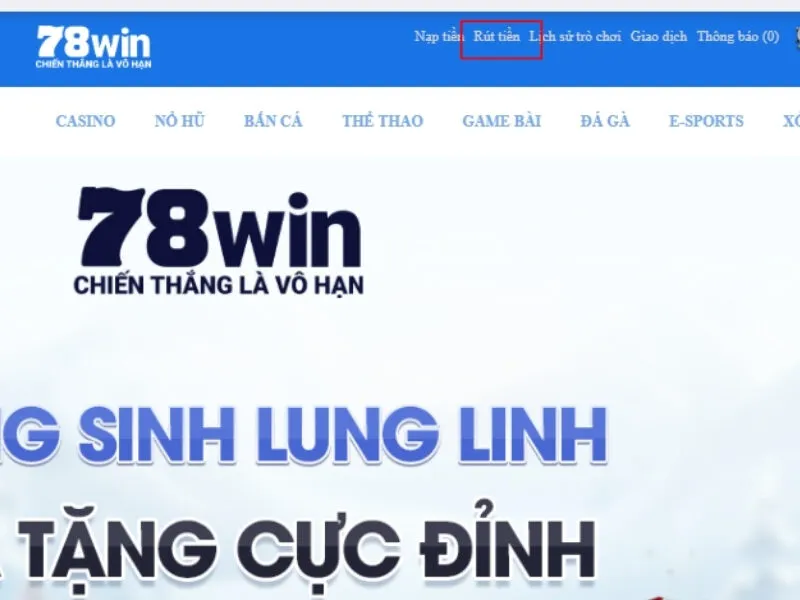 Chọn mục rút tiền trên giao diện chính