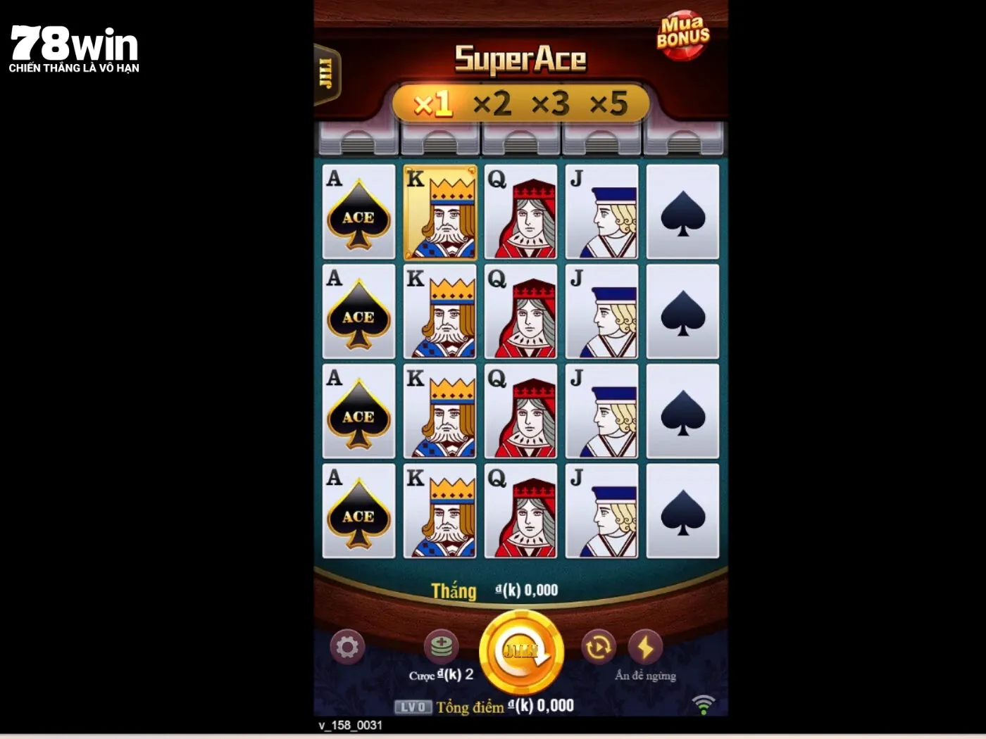Giao diện chính thức của trò chơi Siêu Cấp Ace 78Win