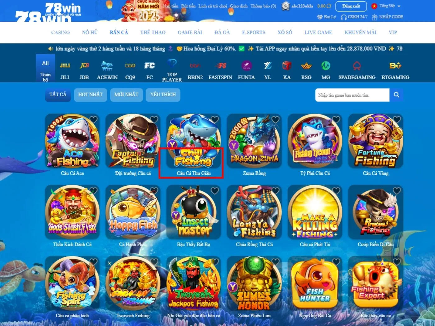 Hướng dẫn cách tham gia chơi câu cá thư giãn 78win
