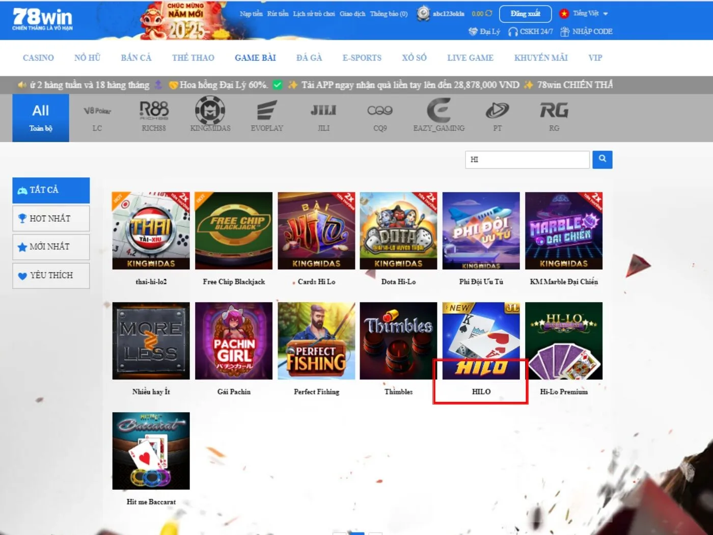 Hướng dẫn cách vào game Hilo 78Win