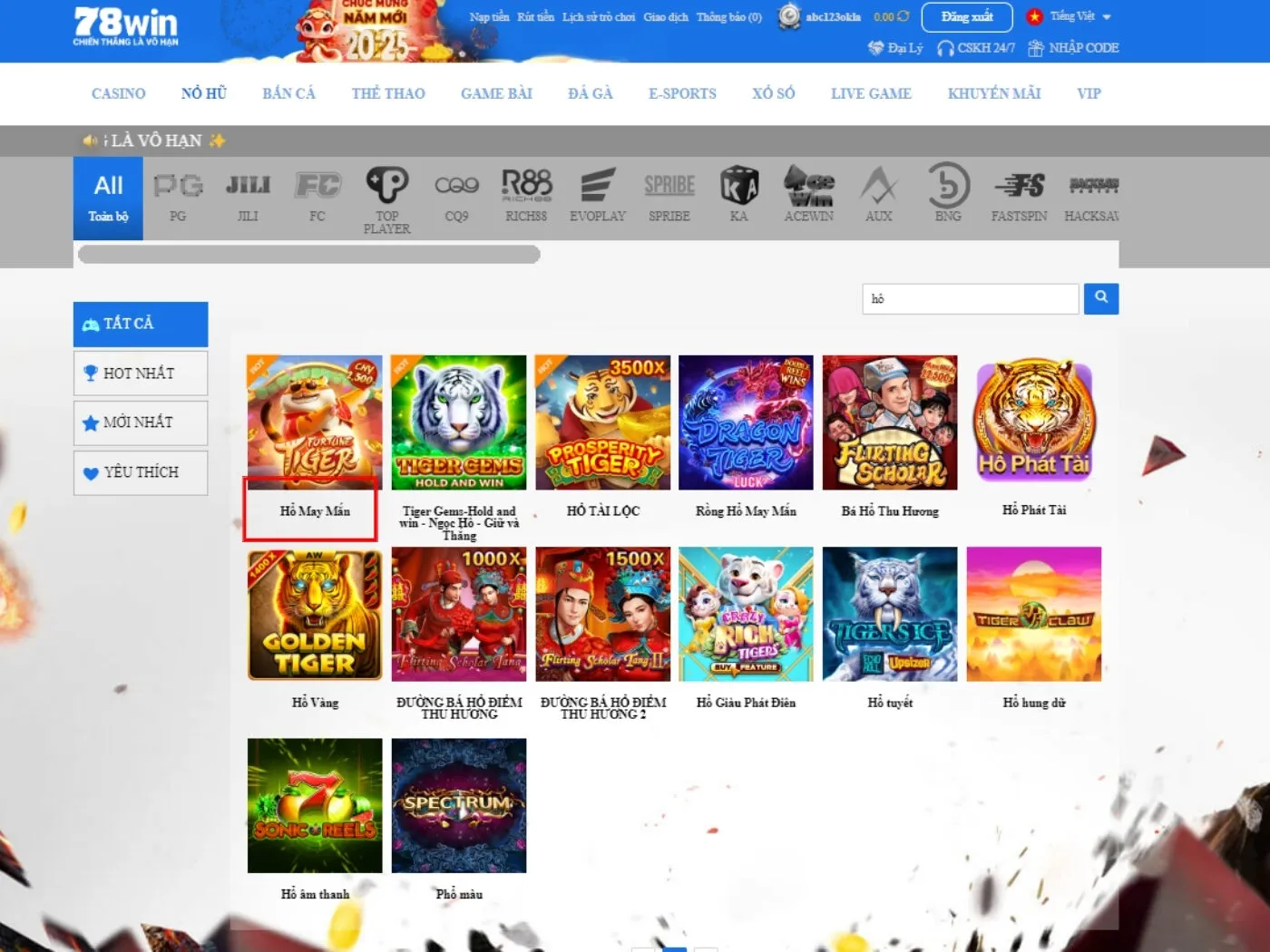 Hướng dẫn cách vào game Hổ May Mắn 78Win