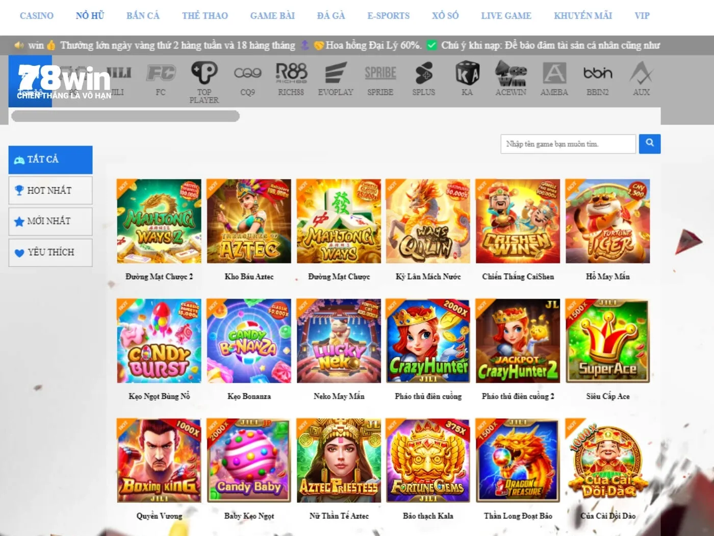 Thông tin chung về cá cược nổ hũ 78win