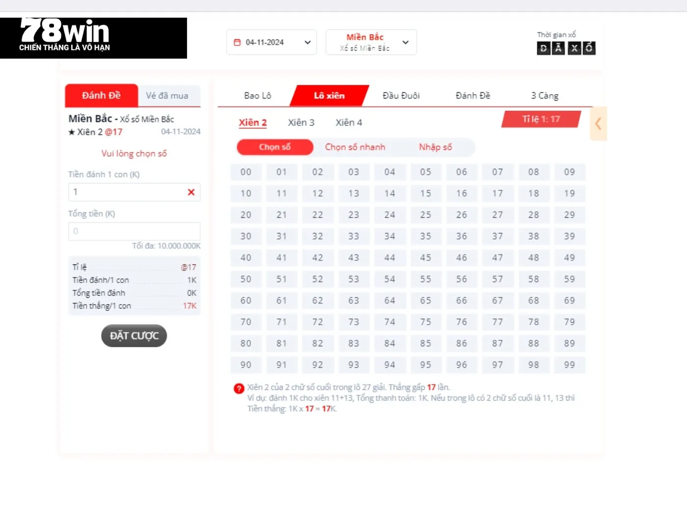 Tỷ lệ ăn thưởng khi thắng cực khủng