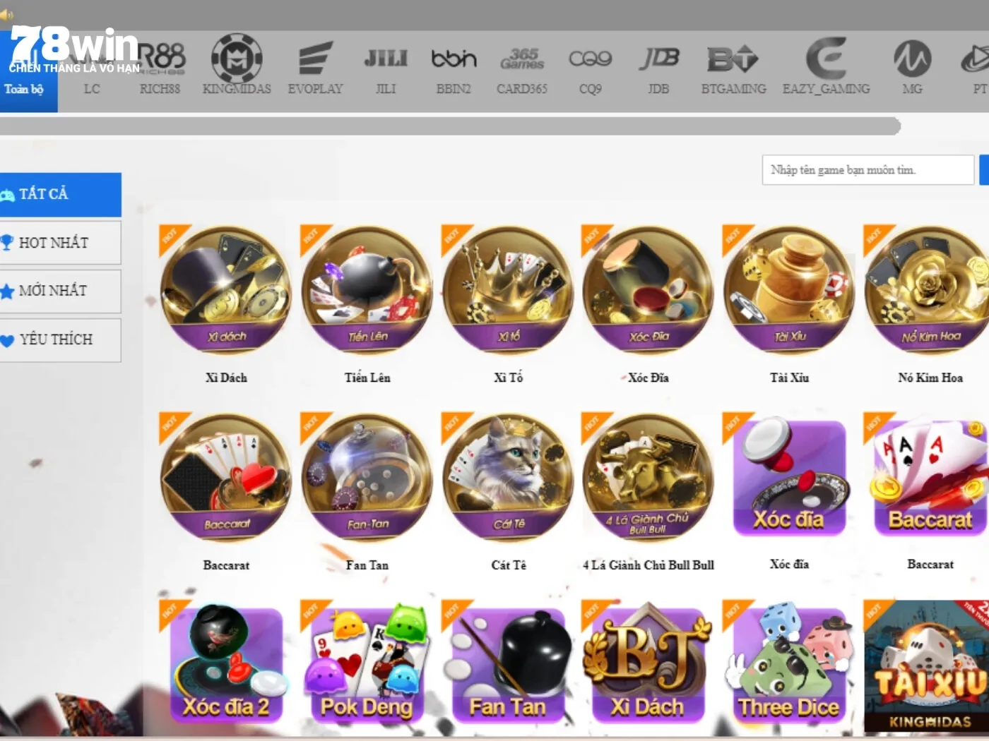 Ưu điểm của sảnh cược game bài 78win
